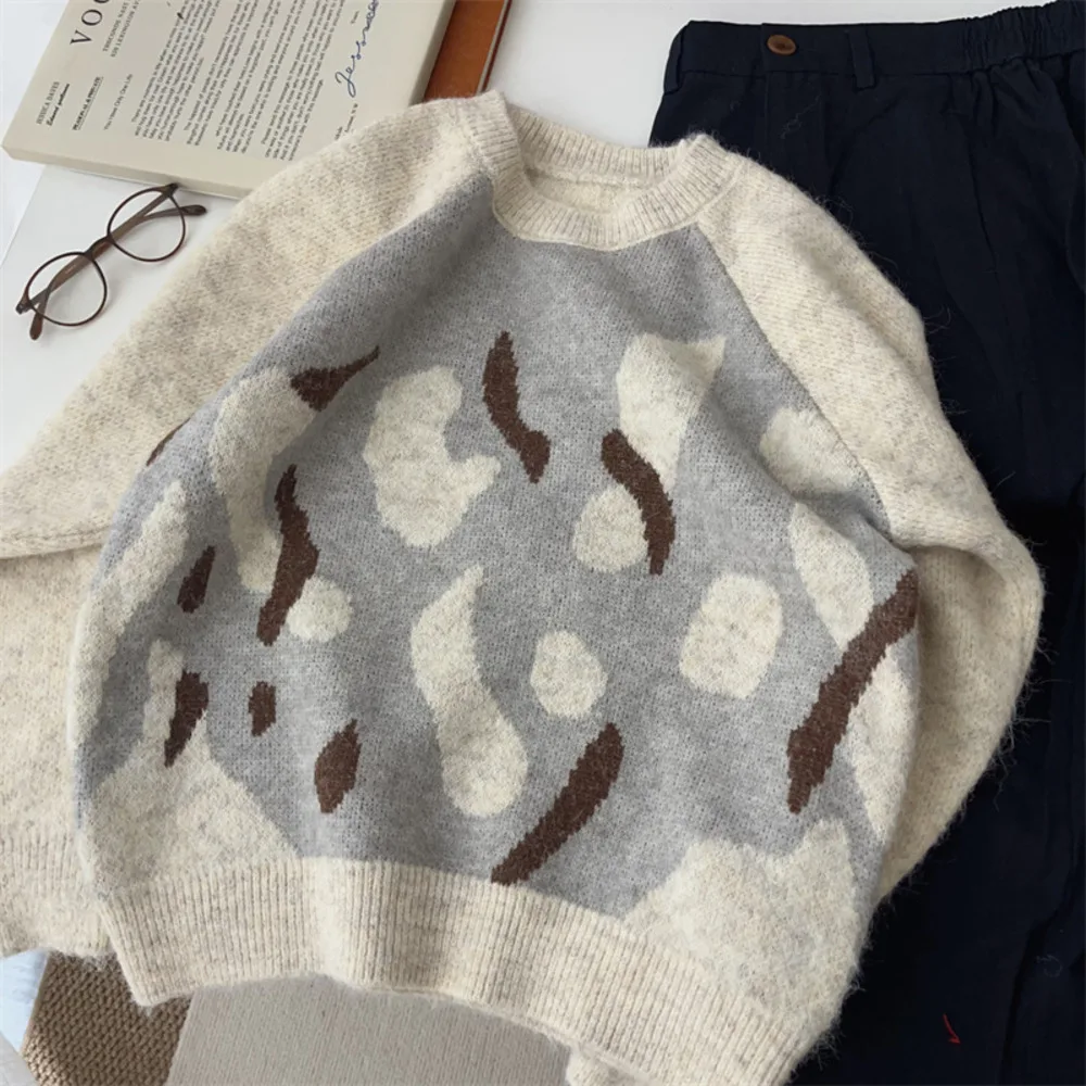 

Простой утолщенный свитер в корейском стиле с рукавами реглан и круглым вырезом, свободный повседневный универсальный топ для женщин