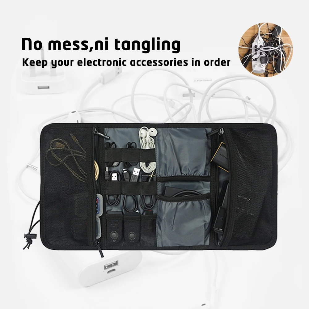 Home Cable Organizer Pouch | Roll-Up Electronic Storage Bag for USB Cables, Charger & Phone Tech Accessories view 4