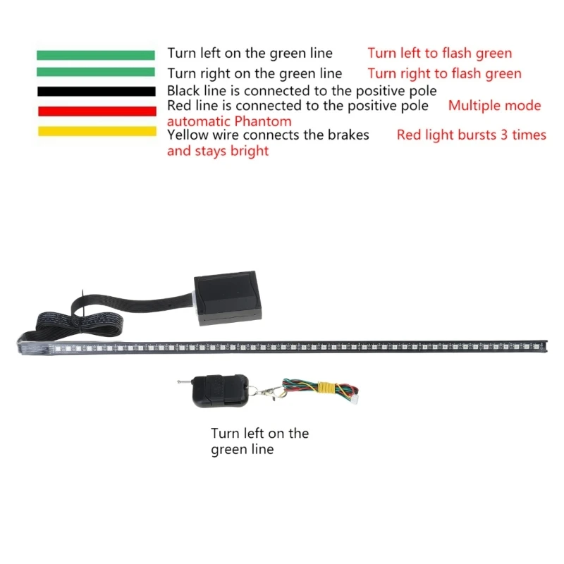 56CM RGB 147 Modes Strobe Scanner Strip Wireless Remote Control Super Bright 12V 5050 48 LED Knight Rider Warning Light