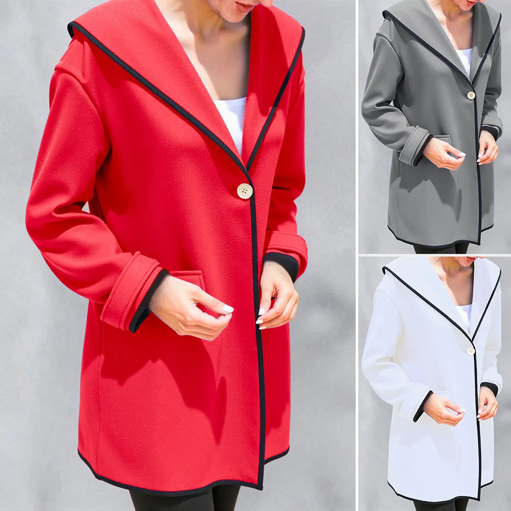 

Женские пальто Зима 2025 Классическое шикарное однобортное пальто с контрастной отделкой и зубчатыми лацканами с длинными рукавами