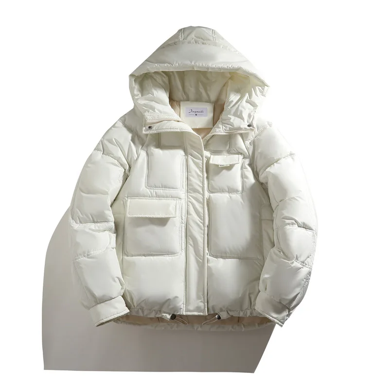 Solid Simple Hooded Bubble Coat Cotton Padded Warm Parka Pockets Casual Outwear Winter Puffer Jacket Women Parkas Coats