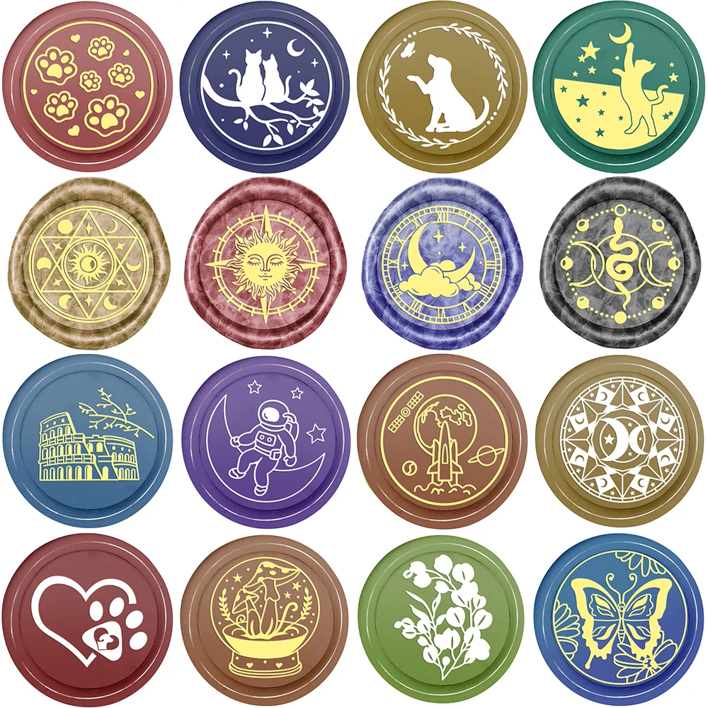 Wax Seal Stamps Cat Dog Butterfly Pattern Spaceman Sun Moon Abstract Design for DIY Greeting Card Decor Sealing Wax Stamper 2024