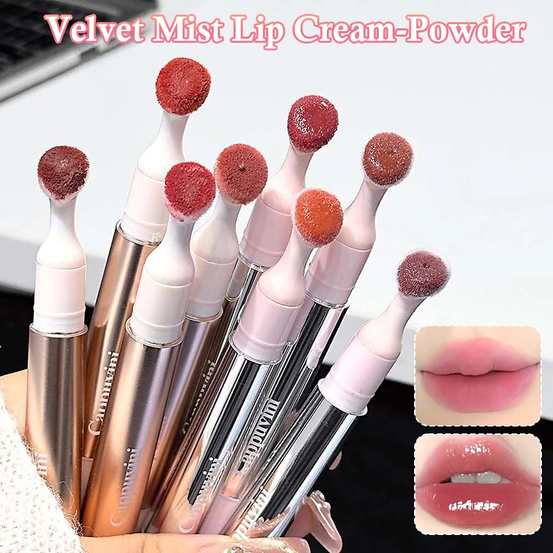 Cappuvini Fluffy Velvet Soft Lip Glaze Liquid Lipstick Cream Nude Matte Mirror Lip Gloss Waterproof Long Lasting Cheek Lip Tint