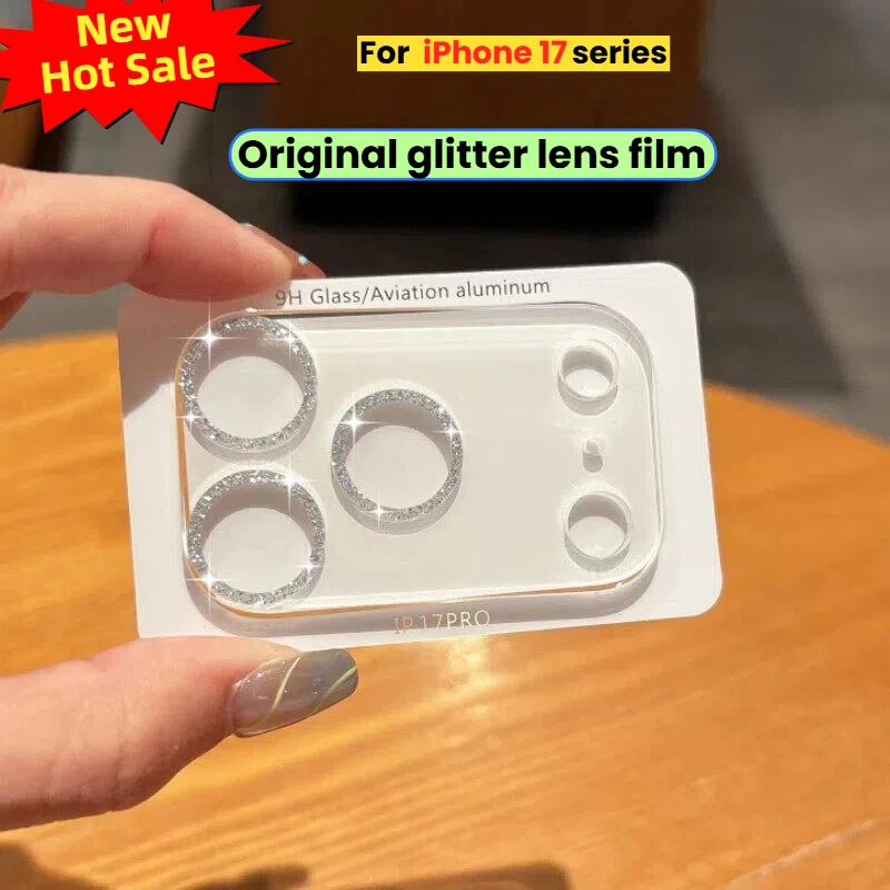 

2025 Phone Glitter Camera Lens Protector for IPhone 17 Pro Max 17 Full Cover Lens Tempered Glass Lens Back Cap Protective Film