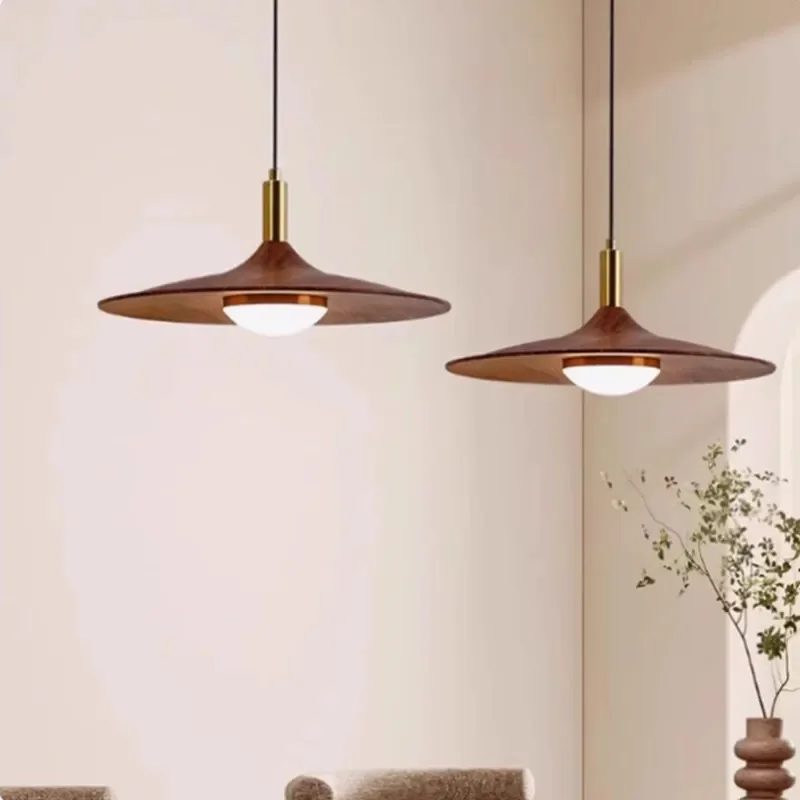 Nordic Light Luxury Rocker Restaurant Chandelier Flying Saucer Bar Tea Room Antique Retro Wood Grain Bedroom Bedside Chandelier