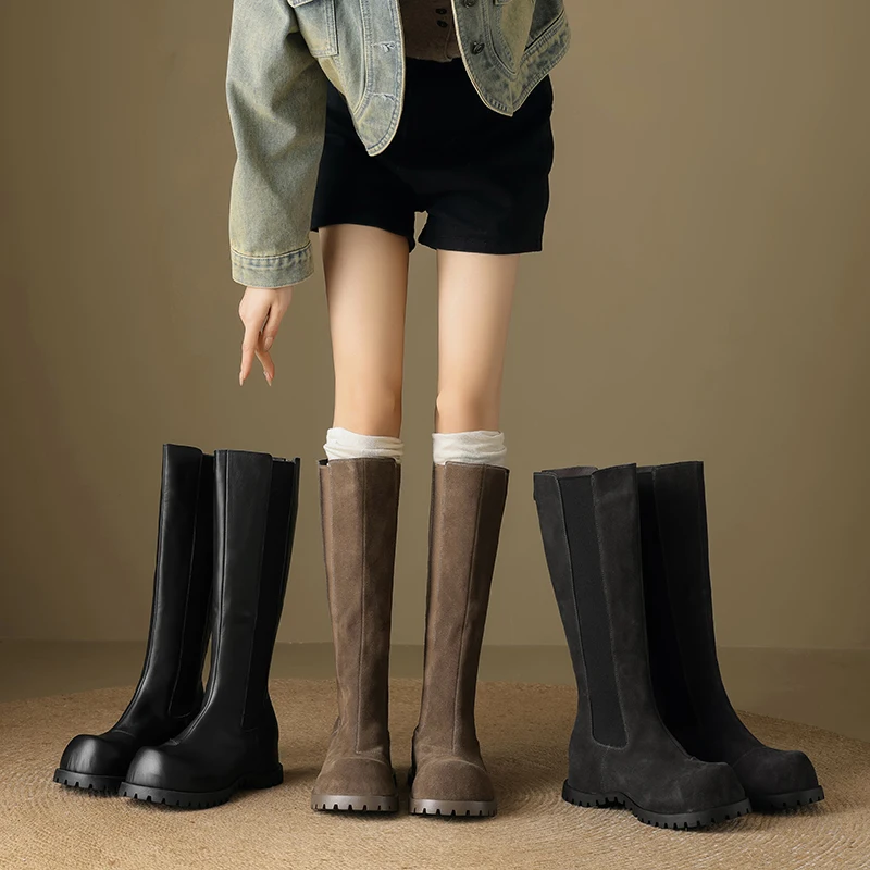 2025 الخريف موضة الأحذية النسائية 100% جلد طبيعي سميكة سوليد أحذية طويلة الركبة فاسق أحذية الحفلات #6