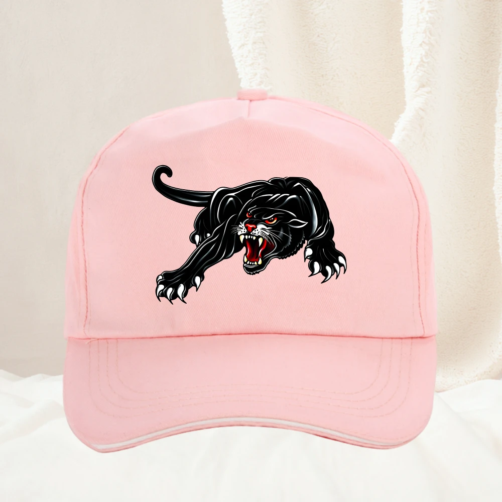 Angry Fighting Black Panther Cartoon-Baseballkappe, Freizeit-Trucker-Kappen, Unisex, verstellbarer Sonnenhut zum Angeln im Freien – Detail 4