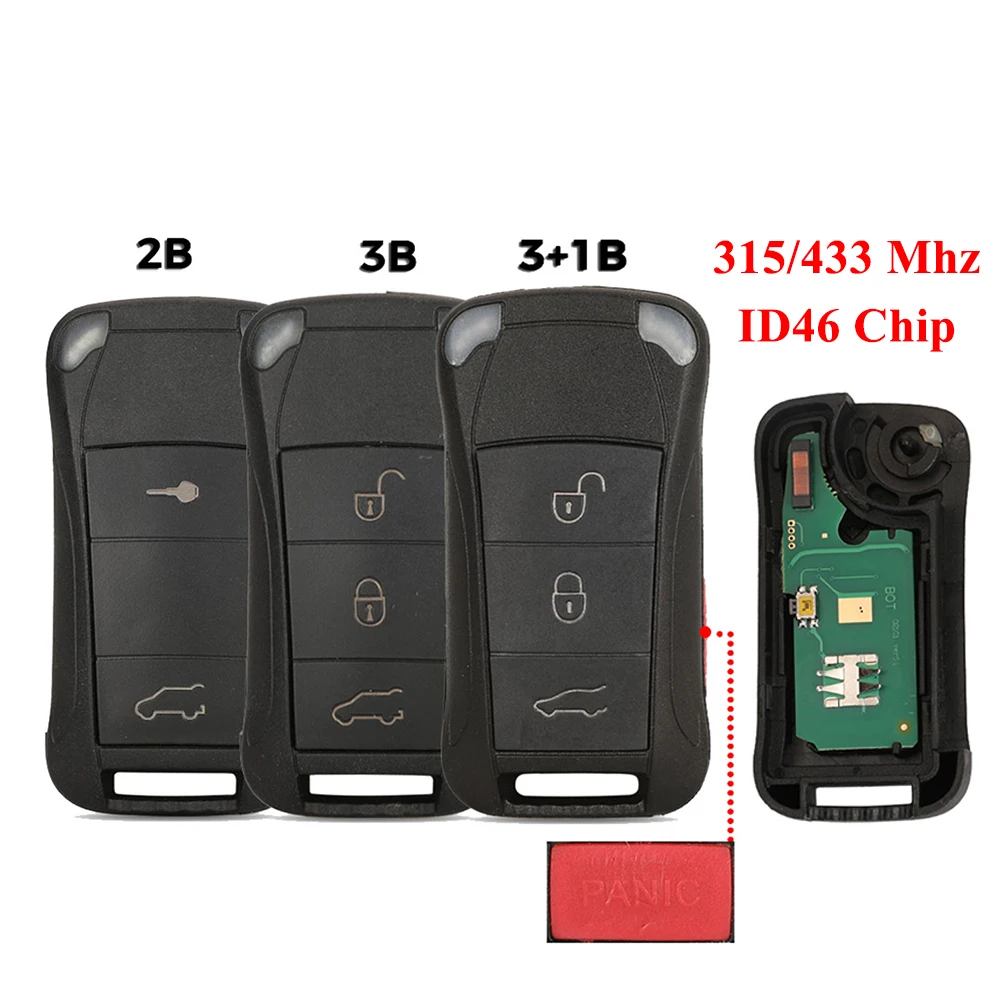 jingyuqin Neuer Autoschlüssel für Porsche Cayenne GTS 2/3/4 Tasten Fernbedienung 315/433 MHz Klappgehäuse ID46 PCF7946