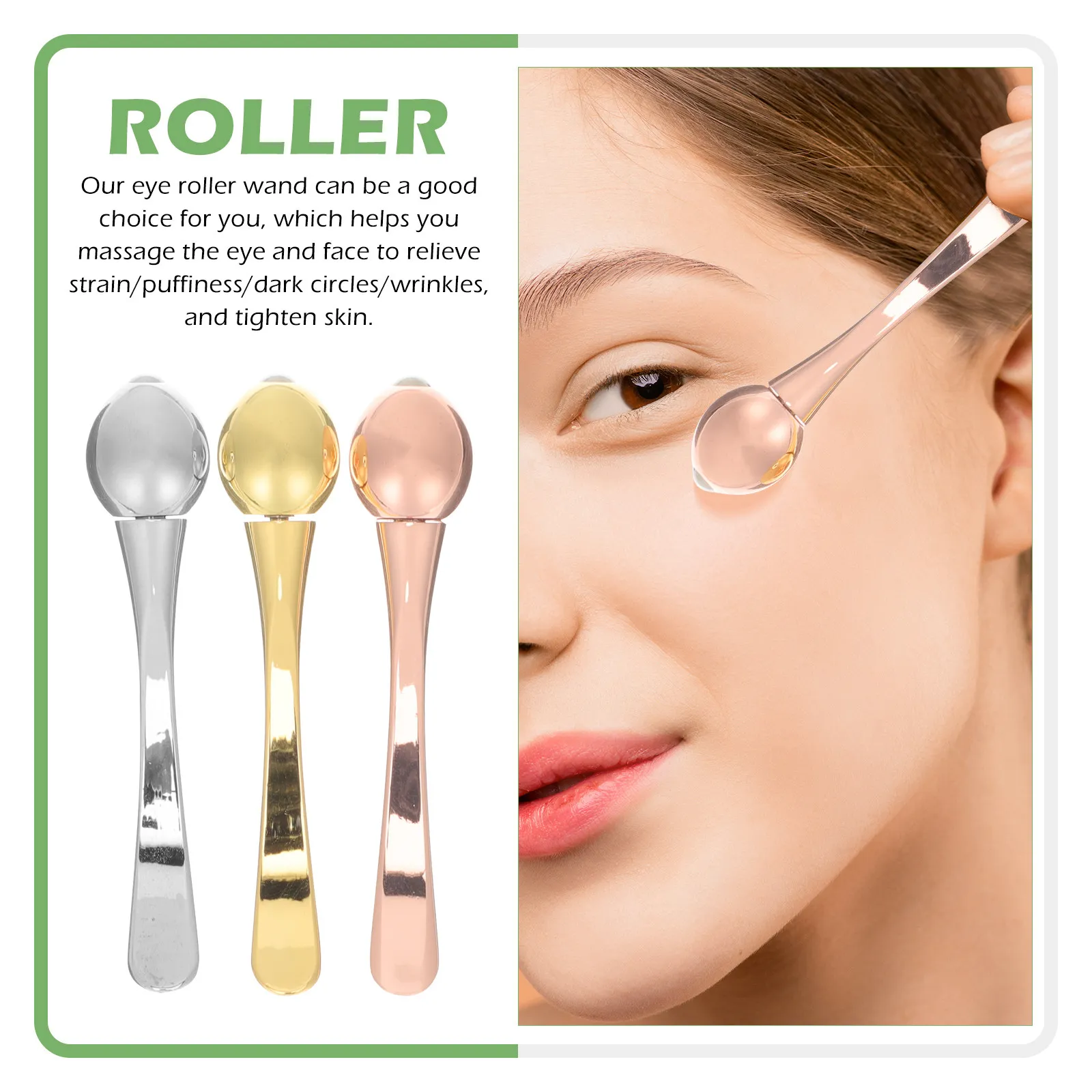 

Набор из 3-х многофункциональных аппликаторов для крема для глаз: ложка для нанесения, массажный наконечник для снятия отеков, профессиональный ролик для глаз