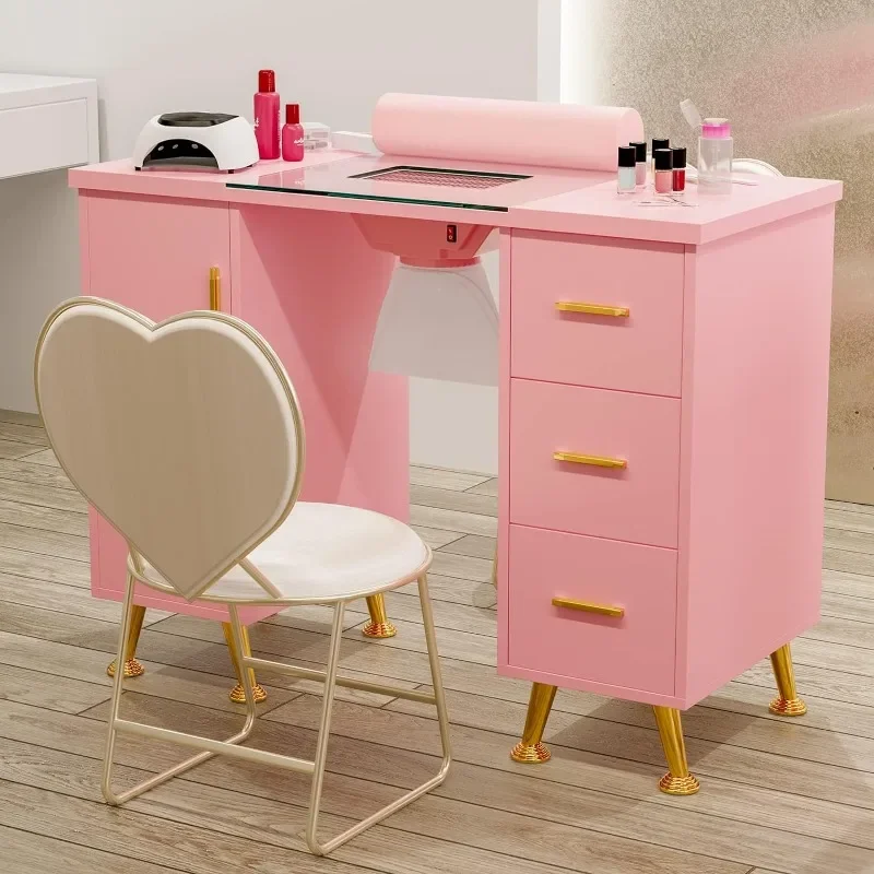 Nail Tech Manicure Table, Nail Desk, Tampo de vidro, Salão de beleza, Nail Tech Table Station, Almofada elétrica DownDraft Vent