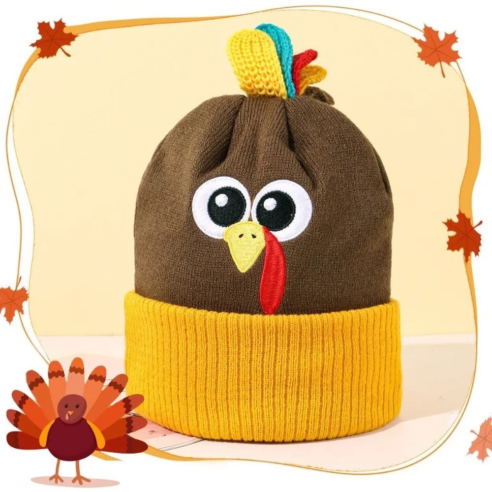 Funny Windproof Knit Beanies Thickened Pom Pom Ball Turkey Hat Warm Lining Warm Pullover Hat Thanksgiving Party