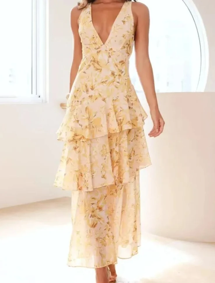 Robes longues à volants élégantes, Sexy, décolleté en V profond, imprimé Floral, style Boho, plage, vacances, robe de soirée décontractée, nouvelles robes