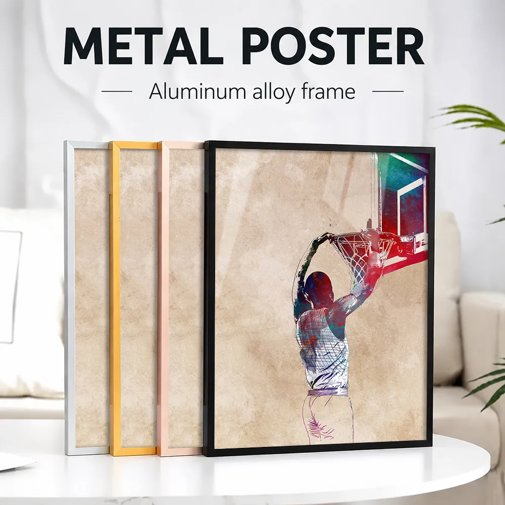 Basketball Sport Framed Metal Print Customized Photo Energetic Match Style Wall Art For Home Office And Study Hoops Fan Gift