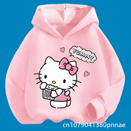 

Лидер продаж, толстовки с мультяшным принтом «Hello Kitty», детская одежда, свитшот для девочек, детский хлопковый свитшот с длинными рукавами, одежда