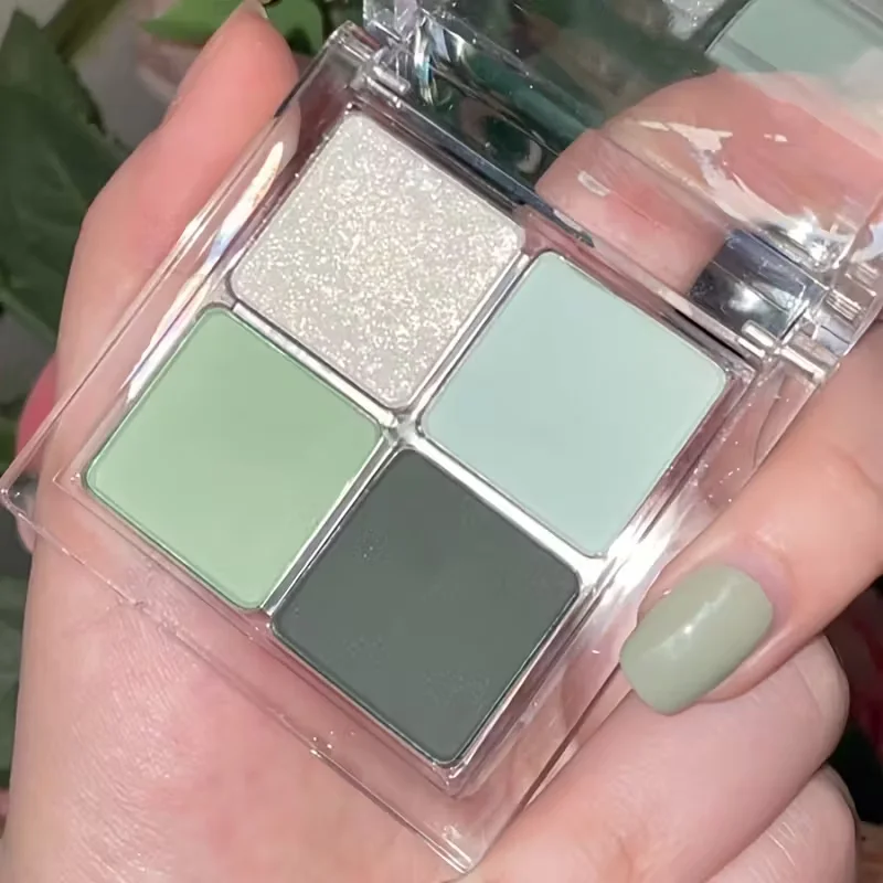 4 色グリーンアイシャドウトレイ低彩度パレットマット韓国アイメイク顔料アイシャドウトレイ持続アイメイクパレット