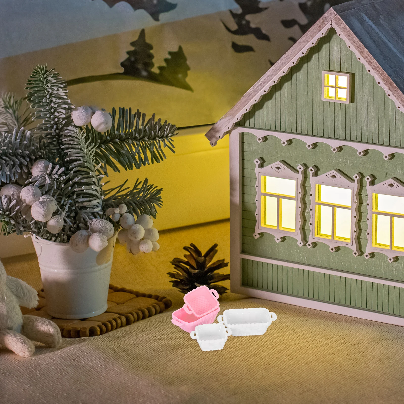 

80 Pcs Miniature House Decoration Dollhouse Grocery Basket Fruit Model Kids Shopping Abs Cart Storage