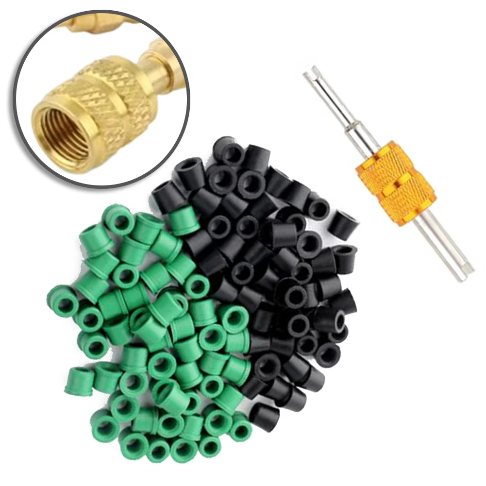 100 Pack HVAC 1/4 Quick Coupler Gaskets Rubber O-Ring Seals For AC Charging Hoses With Valve Core Remover Tool