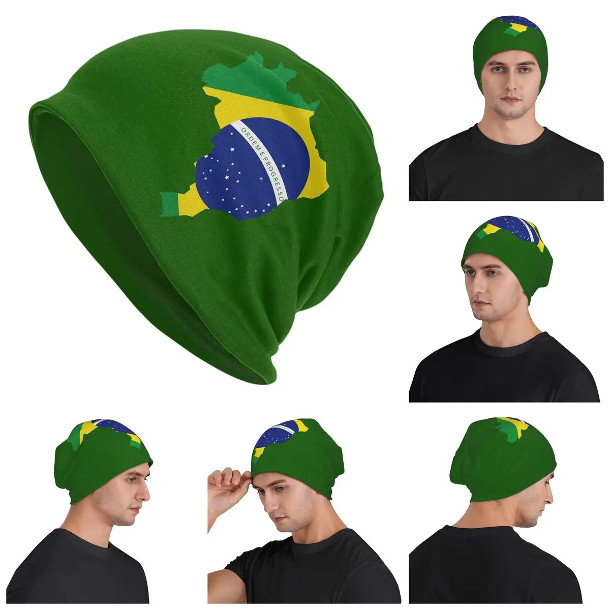 

Flag Of Brazil Map Warm Knitted Cap Fashion Bonnet Hat Autumn Winter Outdoor Beanies Hats for Unisex Adult