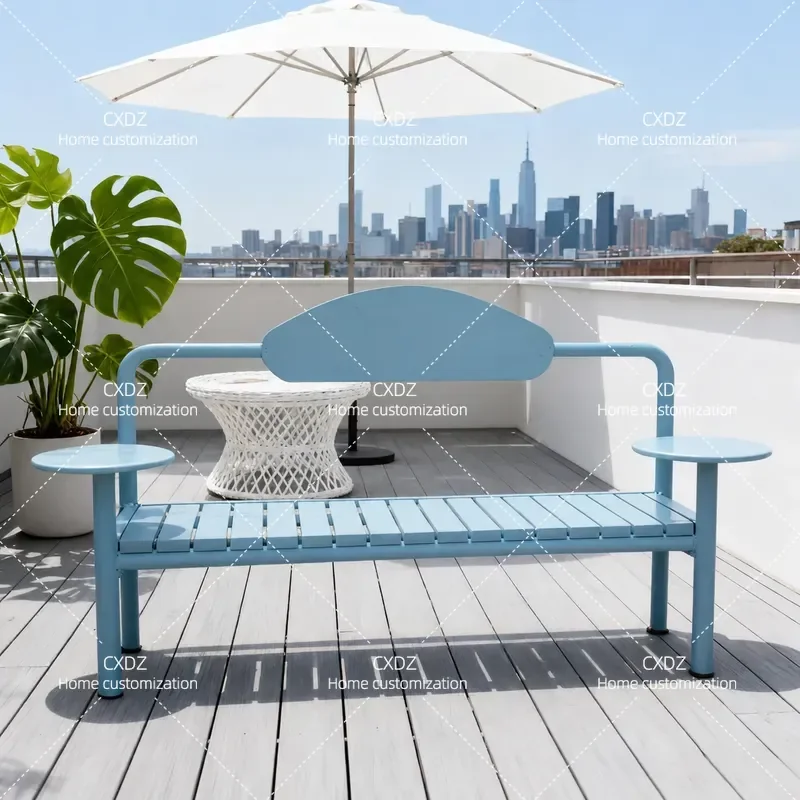 Outdoor Wrought Iron Bench Leisure Chair for Milk Tea Coffee Shop Gym Shopping Mall Park Seating