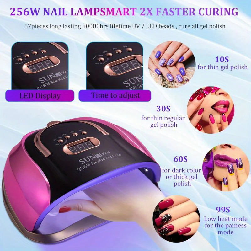 UV LED Nail Lamp Portable Nail Dryer Light 57 LEDS 256w Uv Led Nail Dryer Gel Polish Quick Drying UV Led Lamp Nails High Power