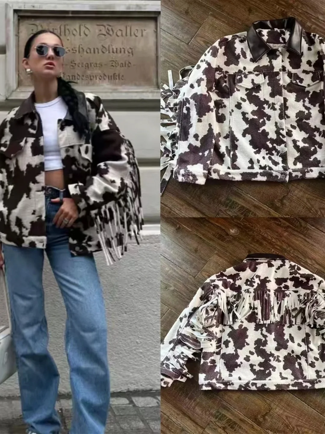 

Retro Sle Women's Casual Long Sve Printed Tassel Coat Autumn Winter Faion Simple Ele Turn-down Collar Jaet