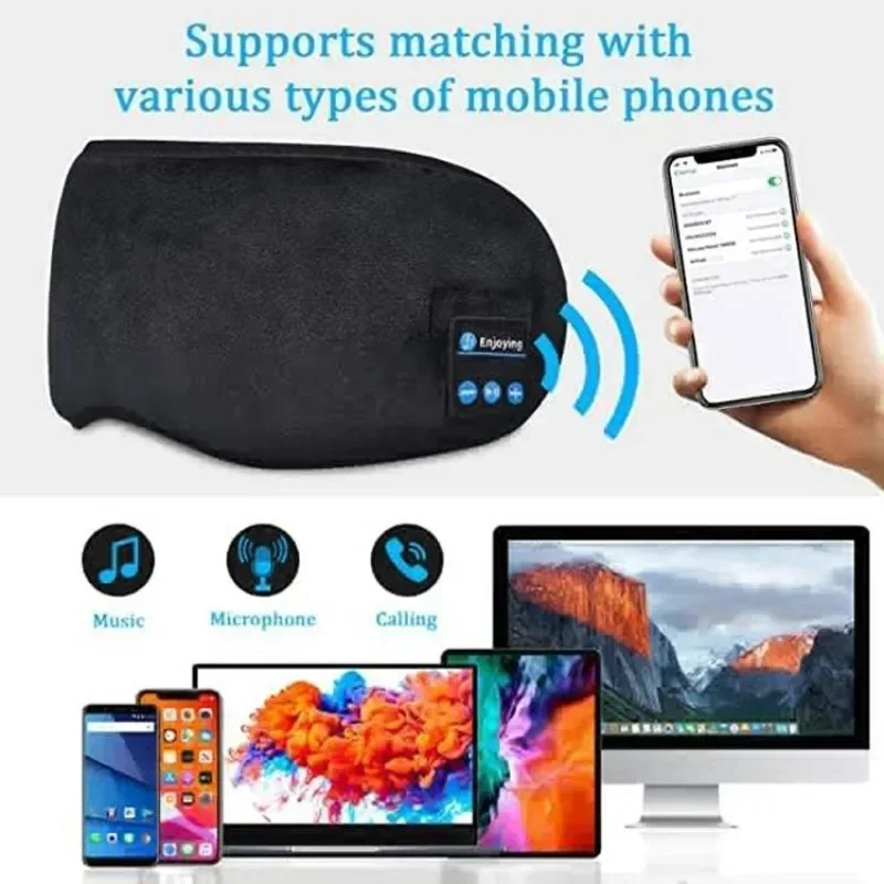 Wireless Bluetooth Sleep Headband 3D Blackout Eye Mask Built-in Stereo Earphones Comfort Headband for Sleeping Travel Night Rest