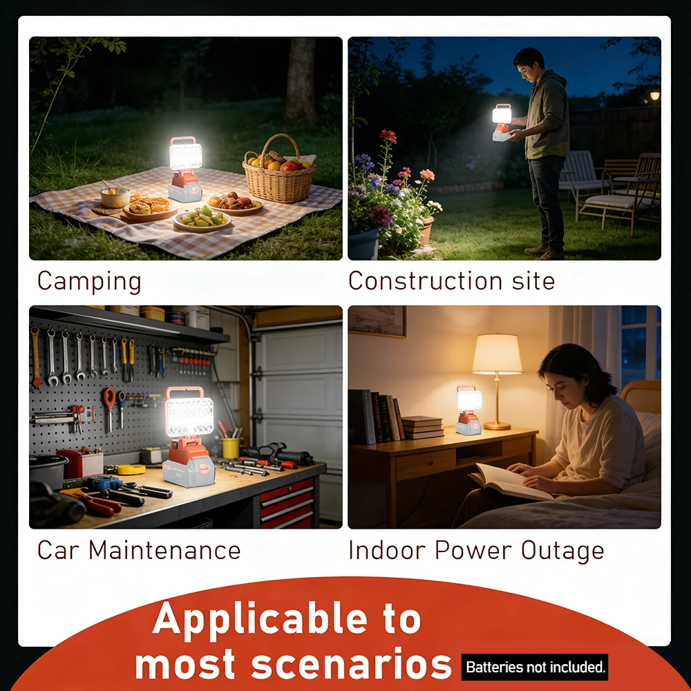 Cordless LED Work Light Compatible with Black+Decker 20V Max Battery, 18W 2000LM Floodlight for Outdoor Lighting(Tool Only)