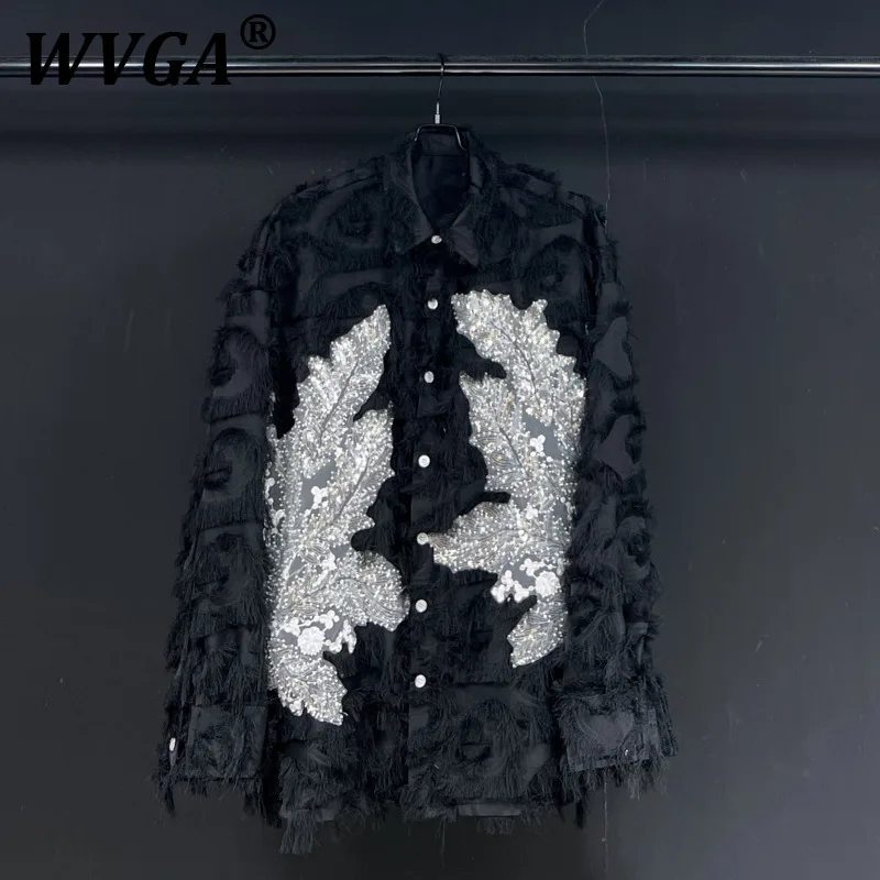 

WVGA Spring Autumn New Man Tide Original Design Patchwork Lace Punk Trendy Long Sleeve Shirts Niche Chic Casual Shirt Y2K W10597