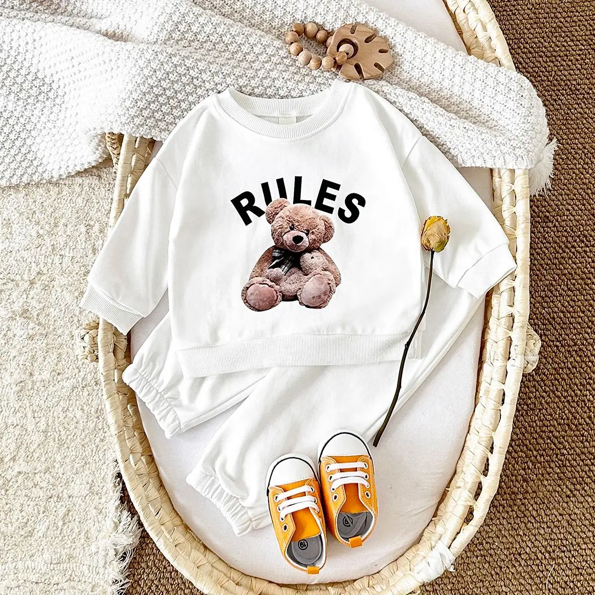 Stylish Suit Autumn Baby Clothes Sets Casual Boys Infant Long Sleeves Cartoon Bear Top+Pants Cute Toddler Kids Clothes Baby 4Y