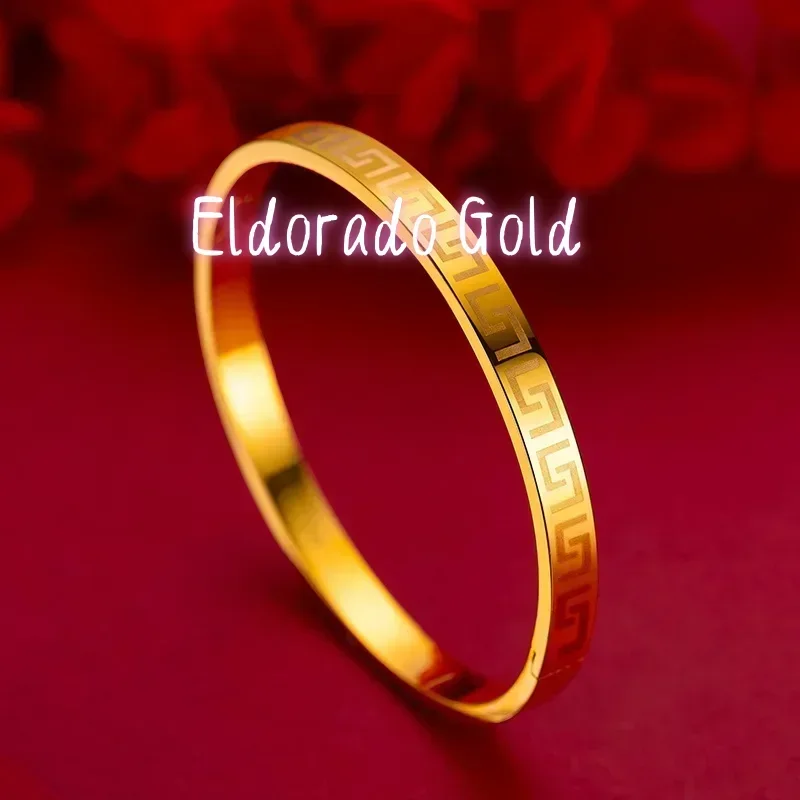 Eldorado Gold  24K 9999 Pure Gold Yellow Gold Bracelet Featuring Buckle and Intricate Great Wall Pattern
