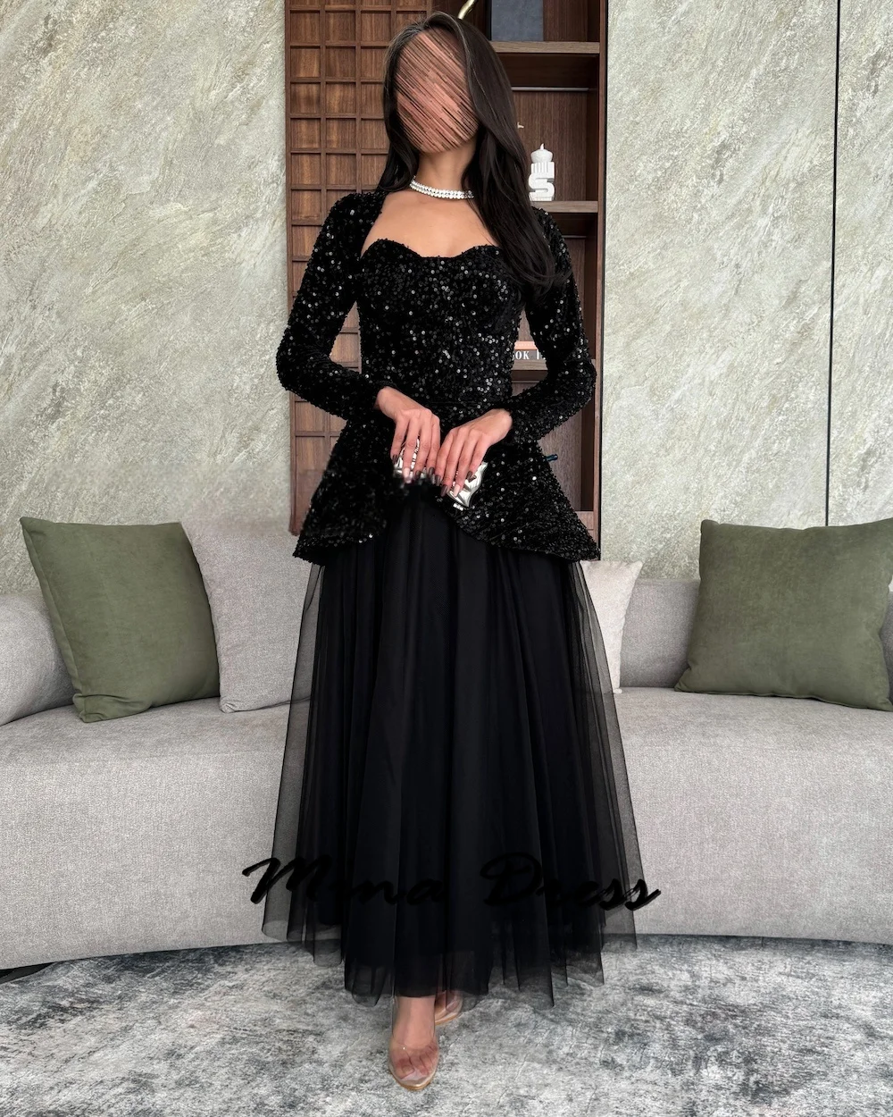 

Two Pieces Prom Dresses for Special Occasions Customized Long Sleeve Strapless Evening Dress Saudi Arabia Sequins Party Occasion