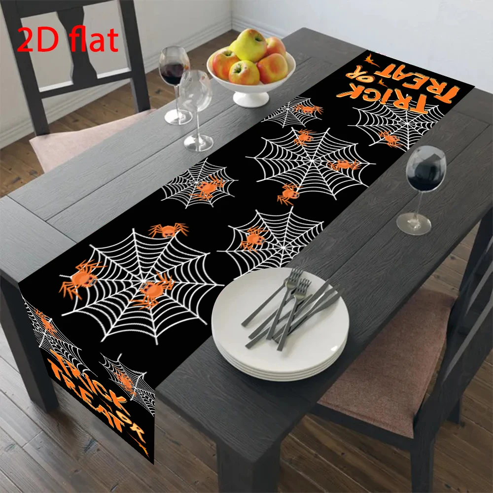 Halloween Spider Web Table Runner Trick Or Treat Print for Dining  Indoor Outdoor Banquet Party Festival Home Table Decorations