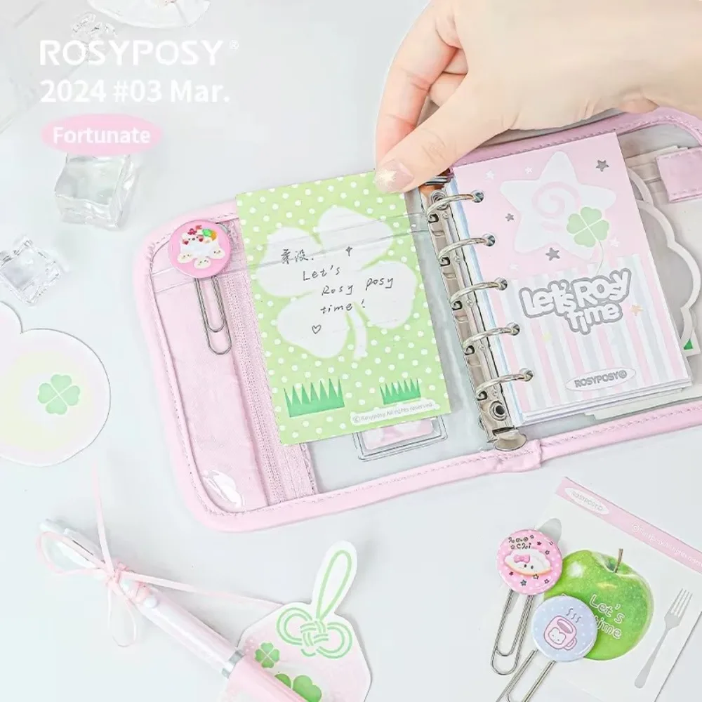 Portable Retro M5 Binder Cartoon Scrapbook Clover Themed Colorful Journal Book with Pendant Ins Style Photocard Album Set