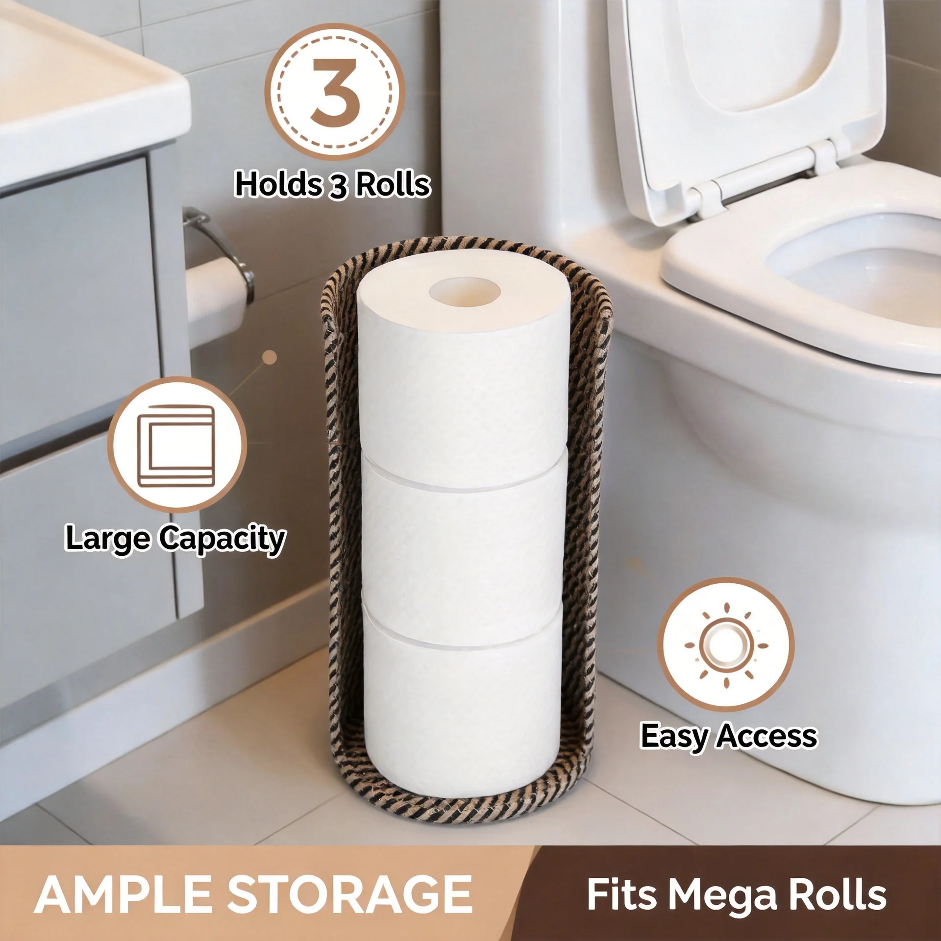 Large Capacity Toilet Paper Storage Box - Storage Baske with Lid, Space-Saving Organizer for Restroom , Paper Storage Organizer