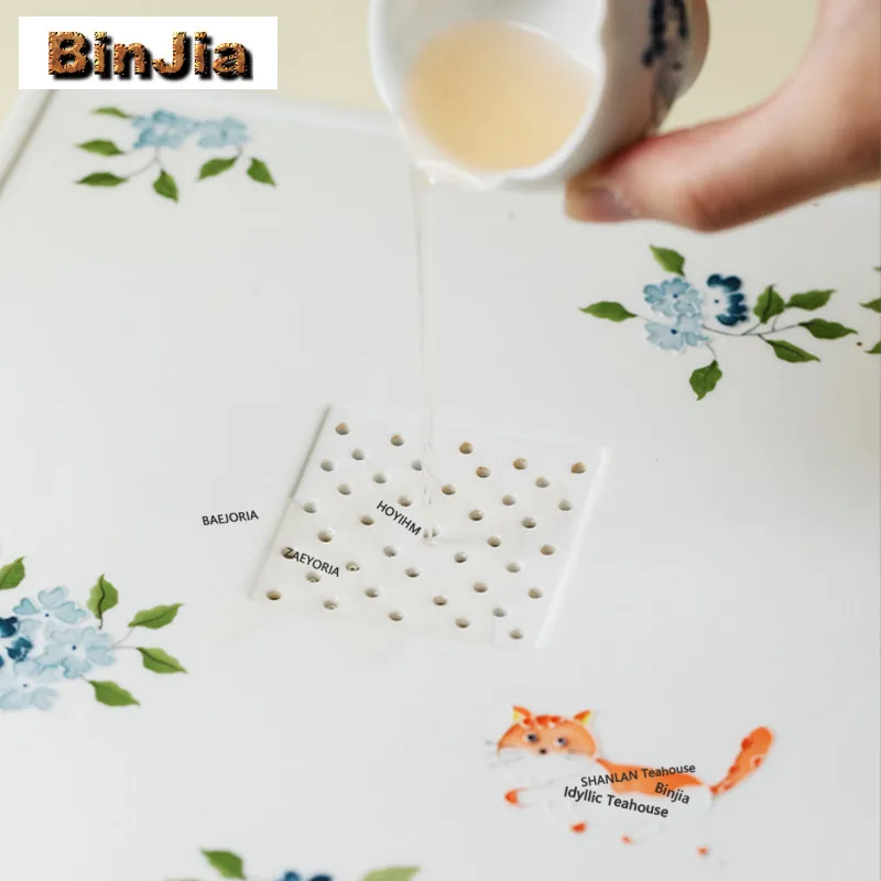 Hand-painted Cat-themed Floral Tea Tray Afternoon Tea Dessert Plate Coffee Storage Board Coffeeware Teaware Dishes For Serving
