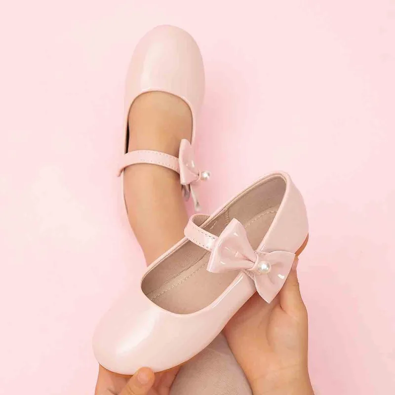 

Mumoresip Little Girls Leather Shoes Pink Bow Children Flat Shoes for Wedding Party Non-slip Kids Princess Dress Mary Jane Shoes