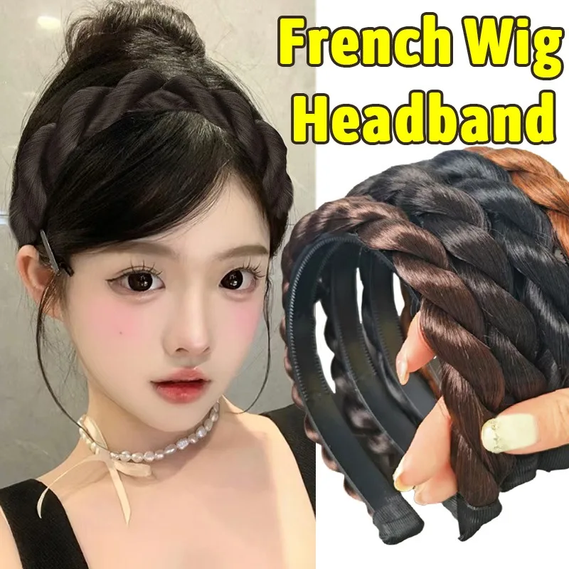 

French Princess High Head Wig Headband Women Synthetic Wig Braided Hair Band Scrunchies Invisible Fashion Party Hair Accessories