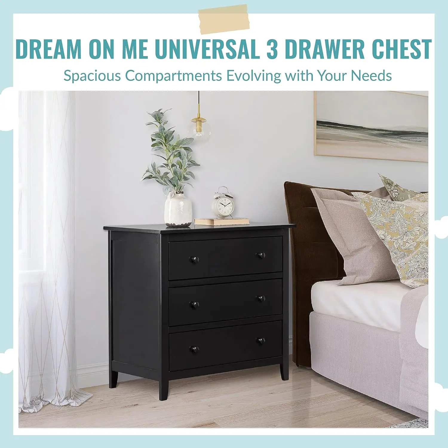 Universal 3 Drawer Chest,Black/Cool Grey/White