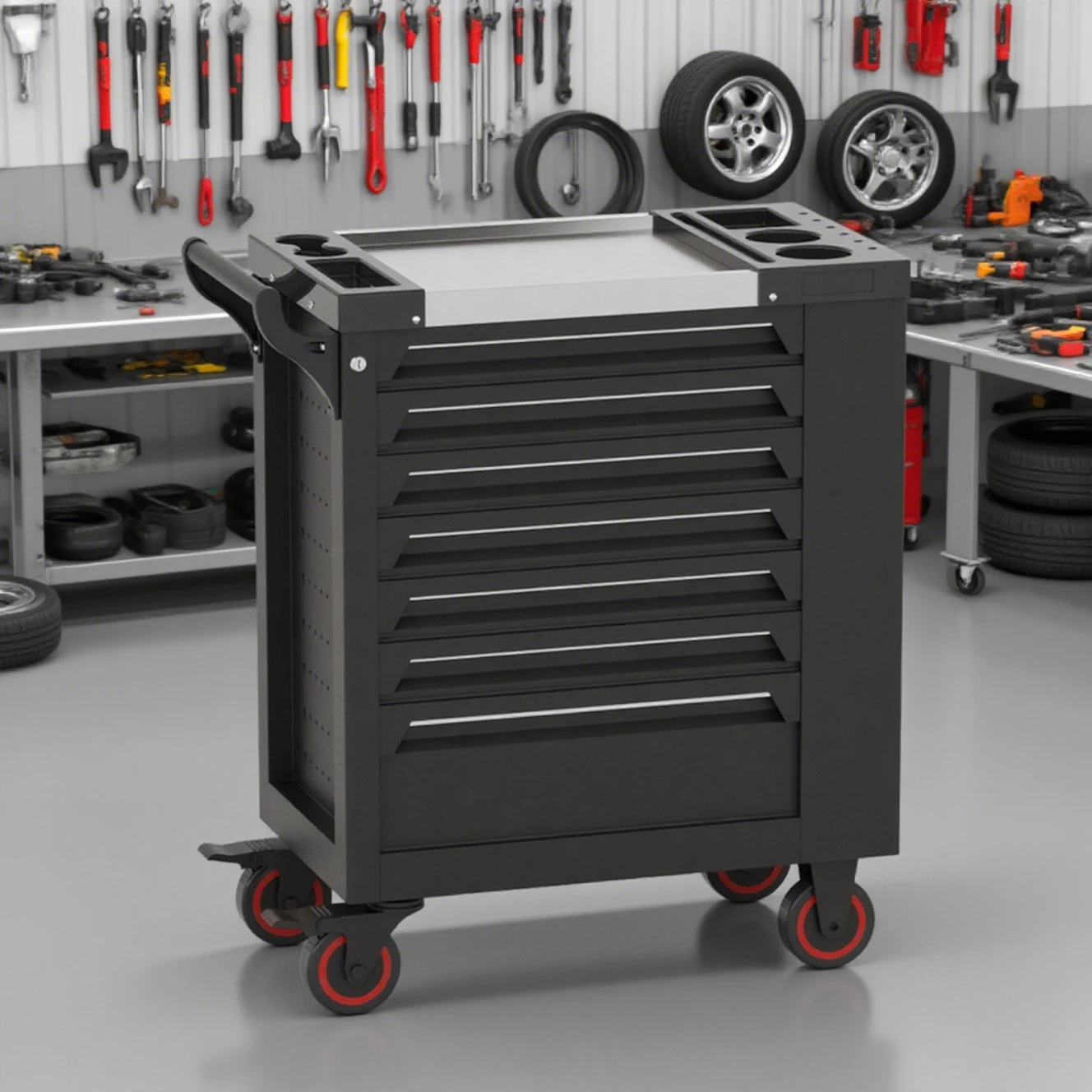 Lemari Perkakas 7 Pengemudi Meja Baja Tahan Karat Kabinet Organizer Alat Kapasitas BesarKotak Peralatan Perbaikan Mobil