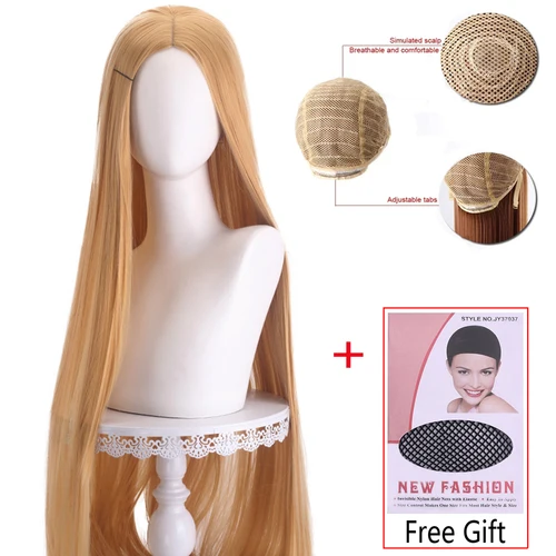 Peluca de Cosplay larga y recta, pelucas de pelo sintético resistentes al calor con separación Central de 100cm, Rubio, rosa, rojo y morado