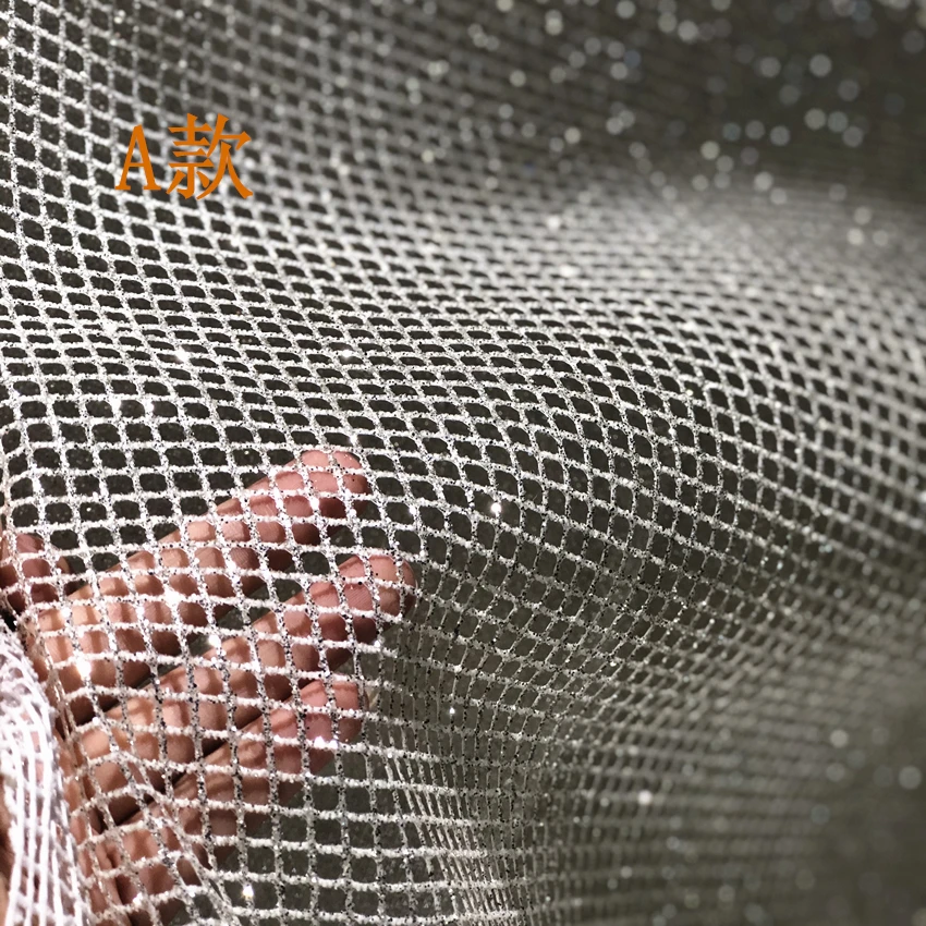 Rautenförmiges Mesh-Silber-Spr – Crystal Mesh Fabric Bewertung und Preis