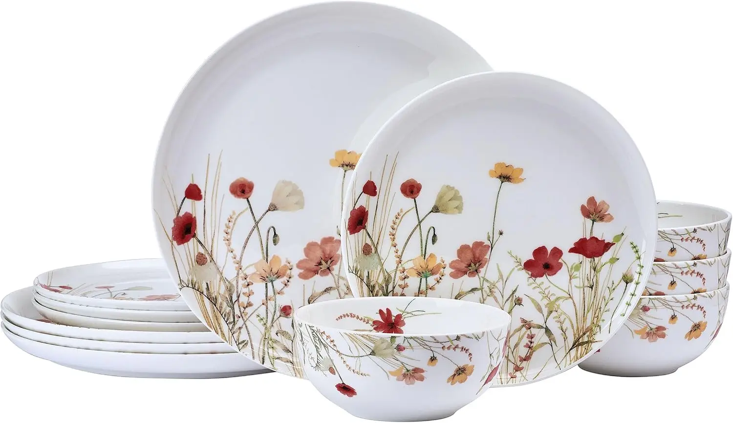 12-Piece Floral Bone China Dinnerware Set, Lightweight Chip-Resistant Durable Service for 4