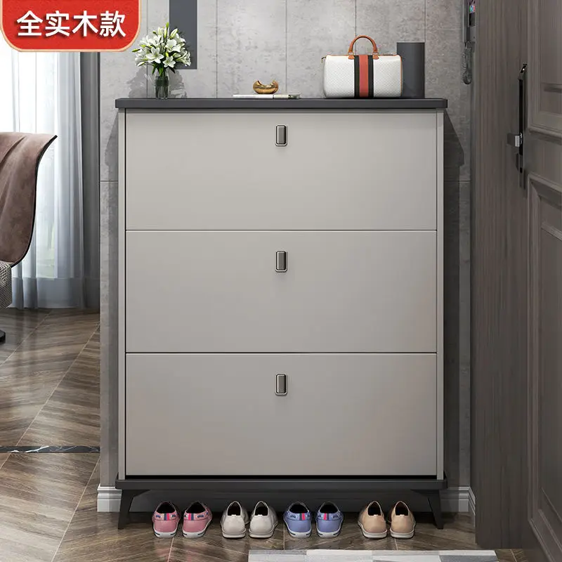 Solid wood ultra-thin shoe cabinet, household door, small apartment, entrance foyer cabinet, Italian tipping bucket entrance