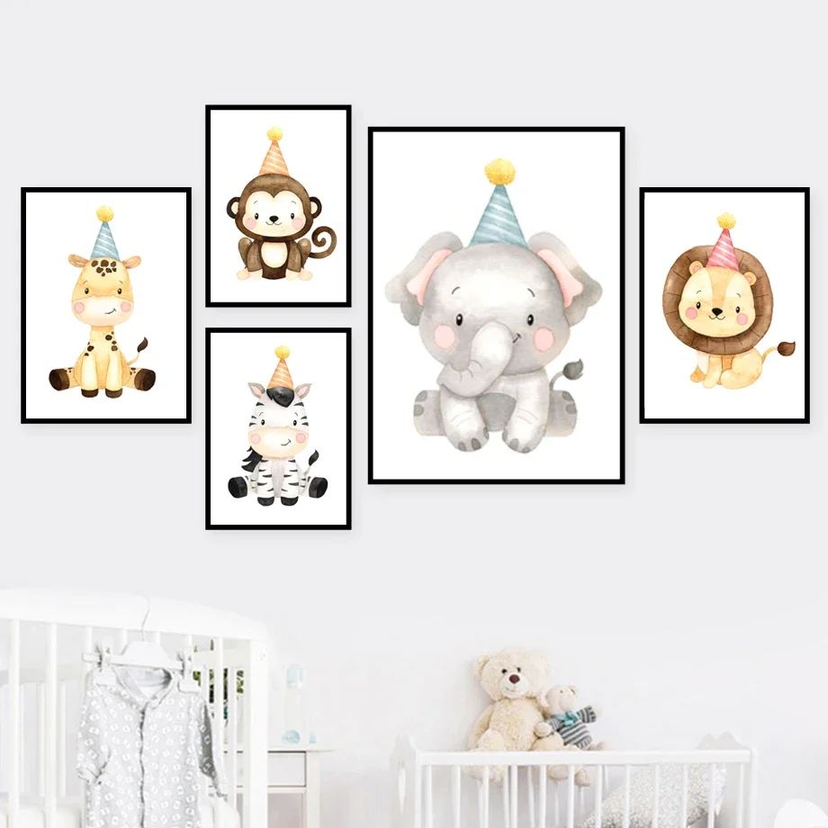 

Baby Animal Wall Art Canvas Painting Elephant Lion Giraffe Monkey Nordic Posters & Prints Wall Pictures Girl Boy Kids Room Decor