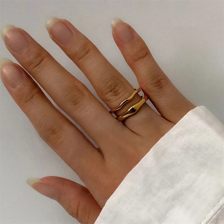 EMANCO Goldfarbene / Silberfarbene Unregelmäßige Wellenringe Trendiger Einfacher Geometrischer Handgefertigter Schmuck für Frauen und Paare – Detail 5