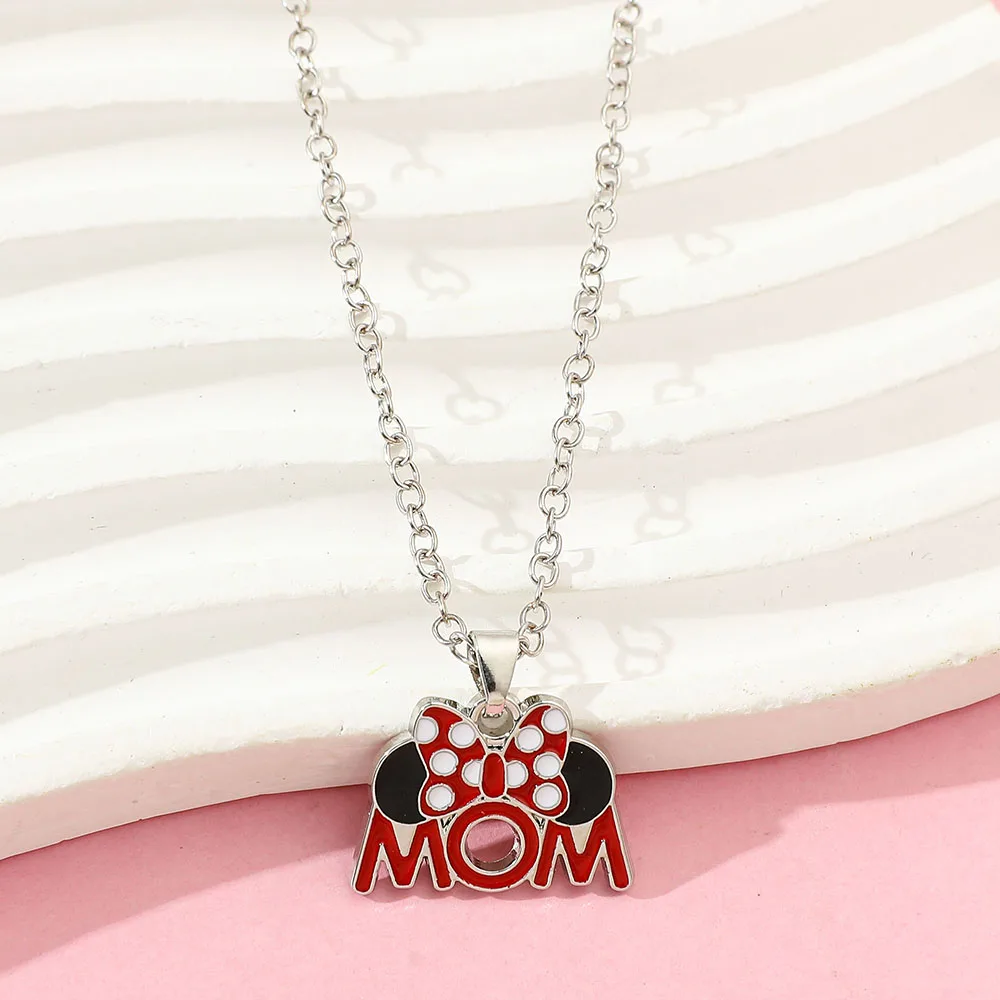 قلادة ميني ماوس بحروف 'MOM' مع قلادة على شكل فيونكة، إكسسوار مجوهرات أنيق هدية الأم العصرية #5