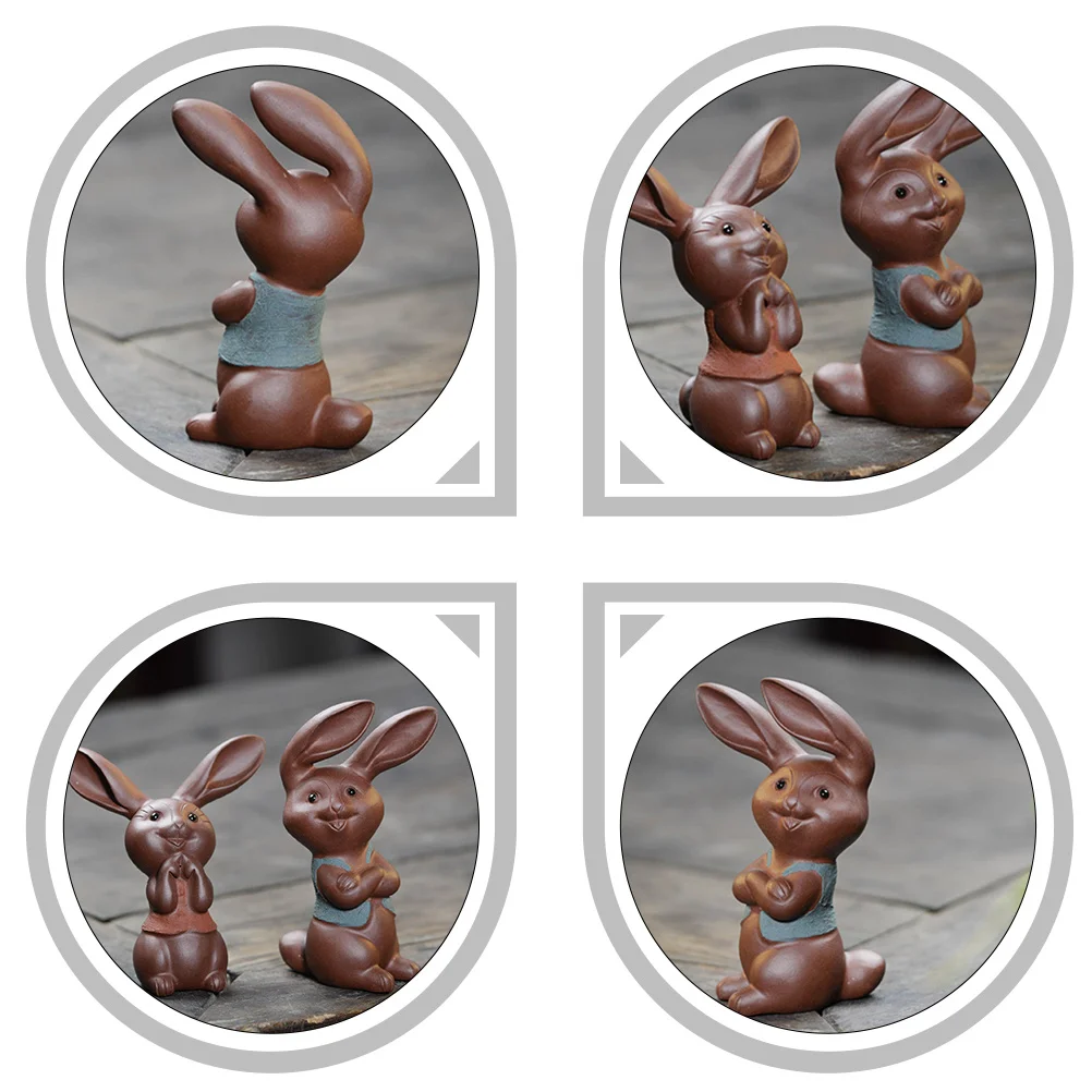 Creative Rabbit Shape Tea Pet Adornment Red Stoneware Tea Decor Ornament Multipurpose Gift Rabbit Figurine Decor
