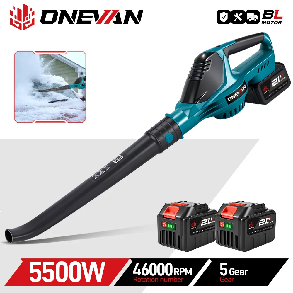 ONEVAN 5500W Bezszczotkowy Elektryczny Dmuchawa Powietrza 46000RPM Akumulatorowa Dmuchawa do Liści, Kurzu i Śniegu Narzędzie do Czyszczenia Zasilane Baterią Makita 18V Pin