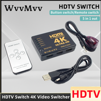 HD 4K HDMI Switcher 5 in 1 Out HDMI-compatible Splitter Selector Video Box Adapter With IR Remote for Laptop PC HDTV DVD PS4
