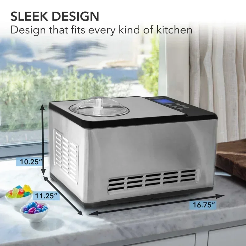 D2BWhynter ICM-200LS Automatic Ice Cream Maker 2.1Quart,Built-in Compressor,No Pre-Freezing,LCD Digital Display,Stainless Steel